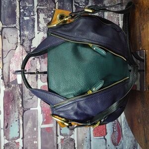 orYANY Color Block Leather Satchel w/Detachable Shoulder Strap